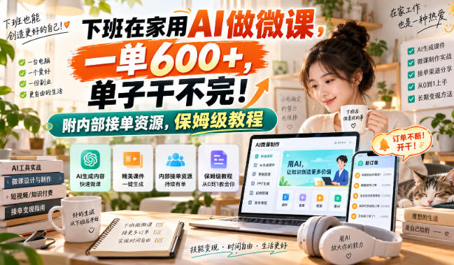 下班在家用AI做微课，一单600+，单子干不完！附内部接单资源，保姆级教程【揭秘】-副业资源网