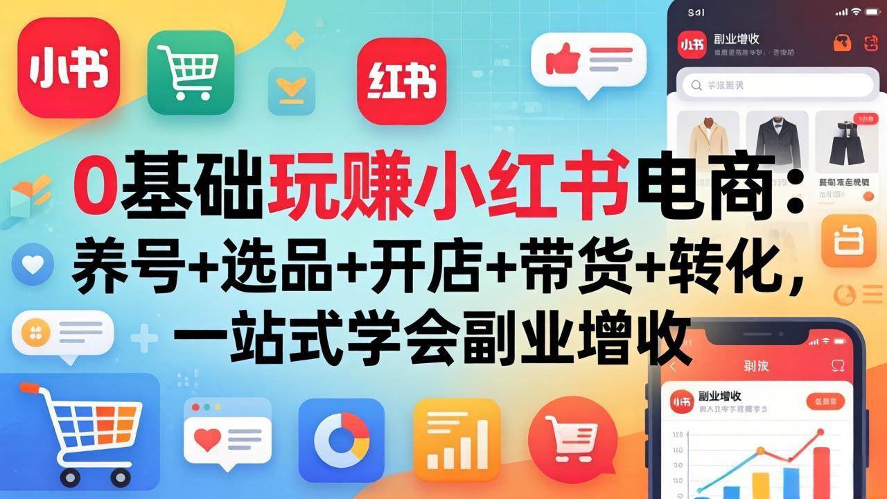 （17949期）0基础玩赚小红书电商：养号+选品+开店+带货+转化，一站式学会副业增收-副业资源网