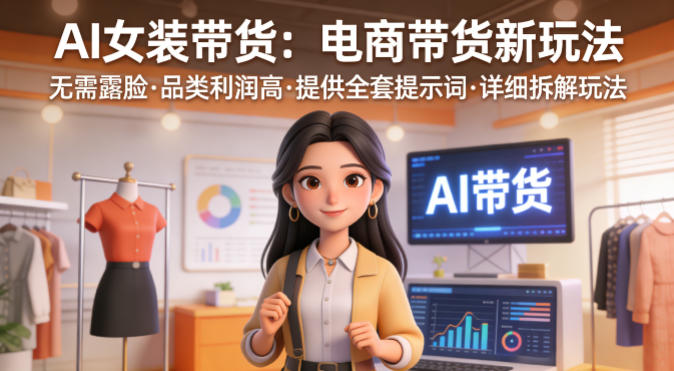 AI女装带货，电商带货新玩法，无需露脸，品类利润高，提供全套提示词，详细拆解玩法-副业资源网