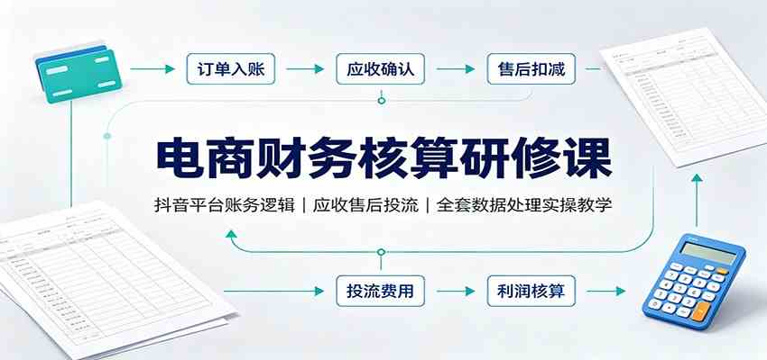 电商财务核算研修课：抖音平台账务逻辑，应收售后投流，全套数据处理实操教学-副业资源网