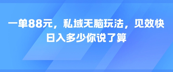 一单88元，私域无脑玩法，见效快，日入多少你说了算-副业资源网