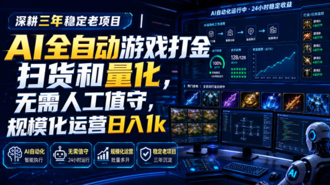 全自动游戏打金和皮肤扫货，规模化运营日入10张，深耕三年稳定老项目！-副业资源网