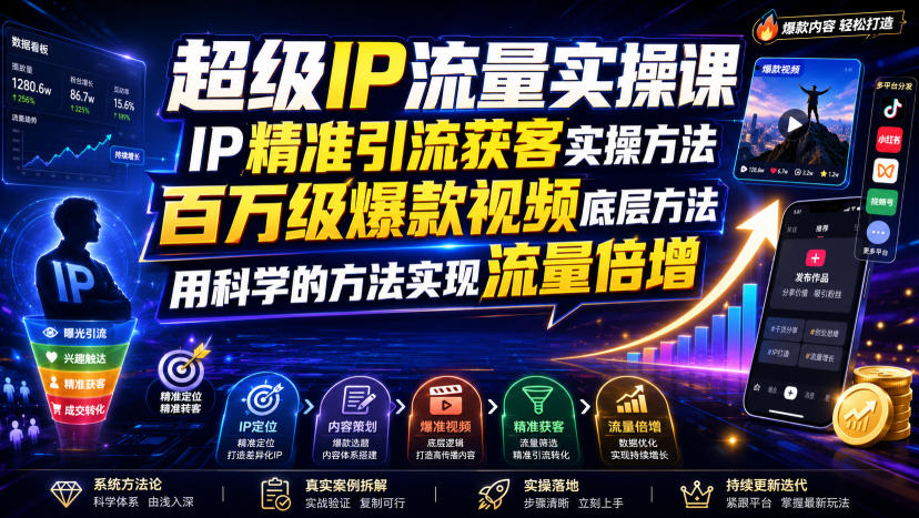 超级IP流量实操课,IP精准引流获客实操方法,百万级爆款视频底层方法,用科学的方法实现流量倍增-副业资源网