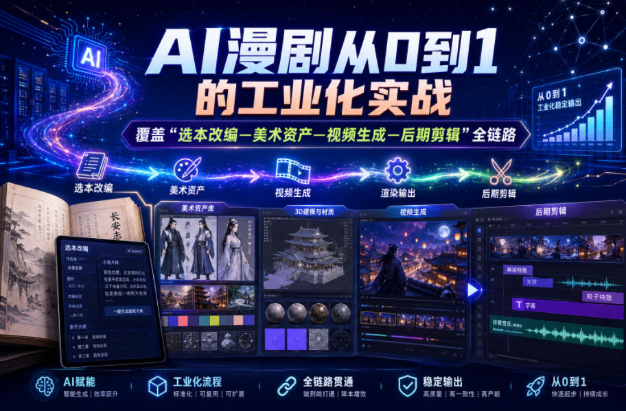 AI漫剧从0到1的工业化实战，覆盖“选本改编—美术资产—视频生成—后期剪辑”全链路（更新6月）-副业资源网