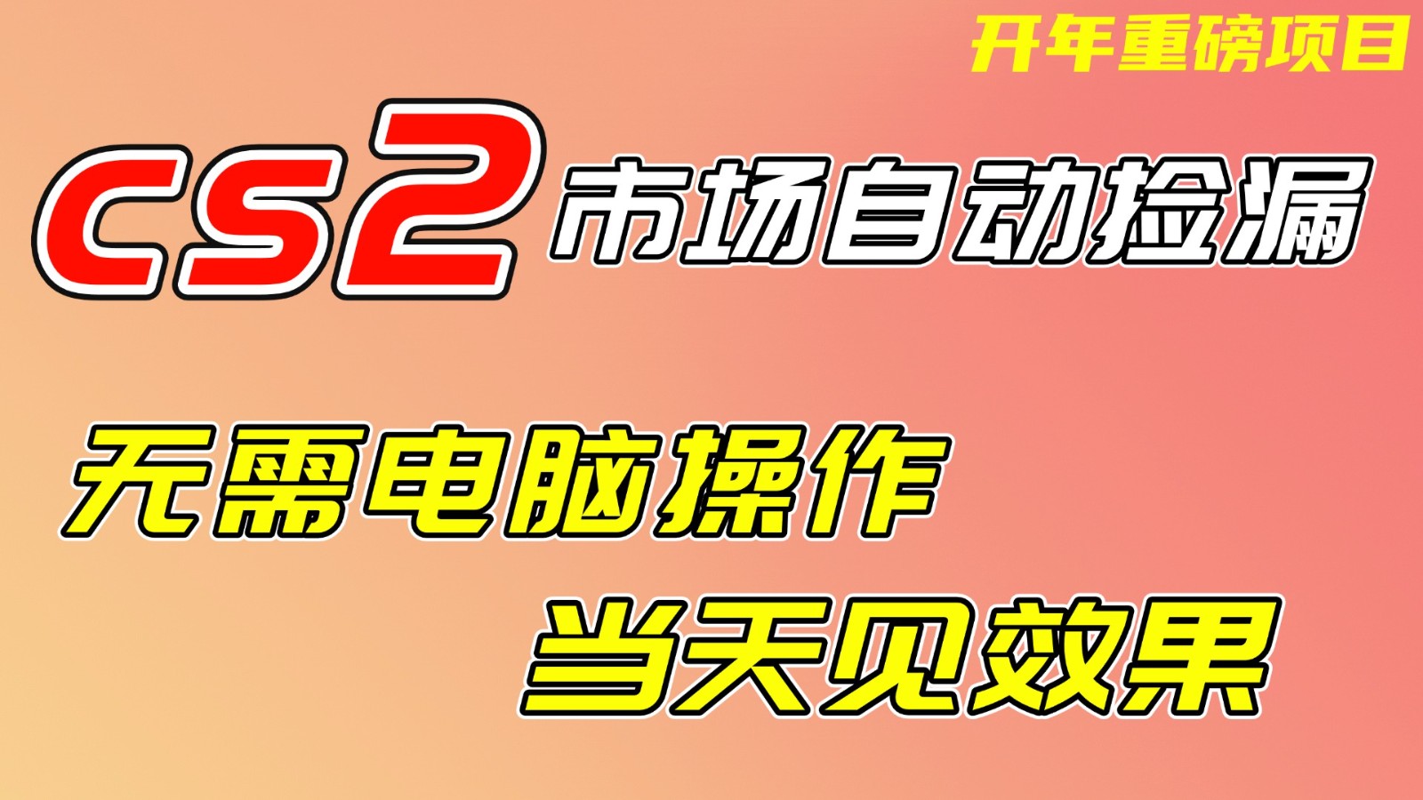 CS2市场挂机项，无需电脑操作，无需进入游戏，当天见效果，支持任何形式验证-副业资源网