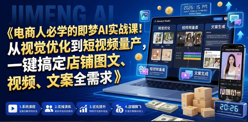 电商人必学的即梦AI实战课!从视觉优化到短视频量产,一键搞定店铺图文、视频、文案全需求-副业资源网