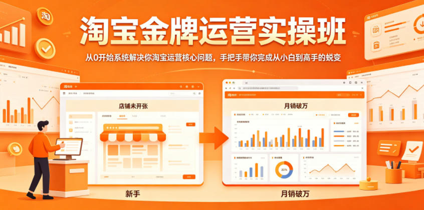 淘宝金牌运营实操班，从0开始系统解决你淘宝运营核心问题，手把手带你完成从小白到高手的蜕变-副业资源网