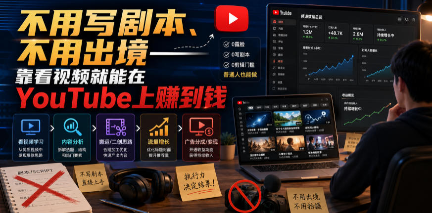 不用写剧本、不用出境——靠看视频就能在YouTube上賺到钱【原创双语字幕】-副业资源网