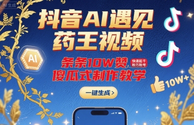 抖音AI遇见药王视频，条条10W赞，快速起千粉万粉号，傻瓜式制作教学-副业资源网
