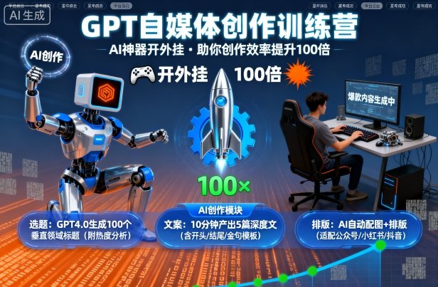 GPT自媒体创作训练营：AI神器开外挂，助你创作效率提升100倍-副业资源网