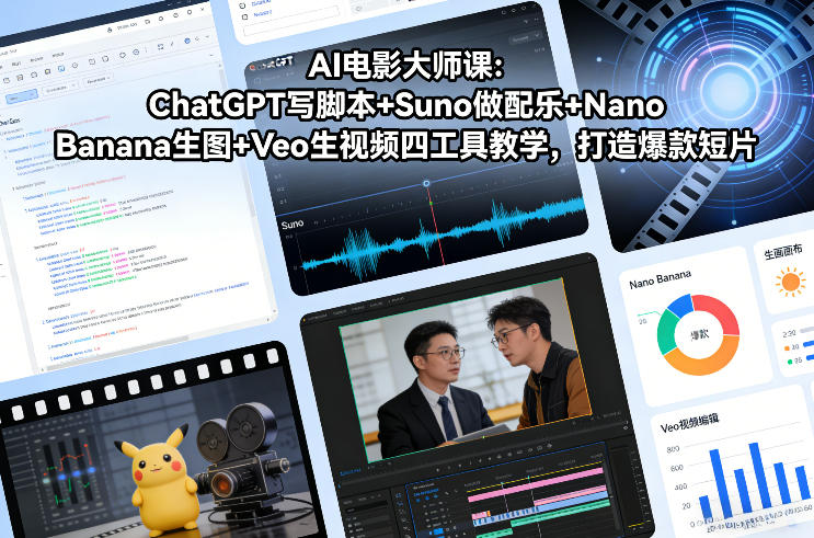 AI电影大师课：ChatGPT写脚本+Suno做配乐+Nano Banana生图+Veo生视频，打造爆款短片-副业资源网