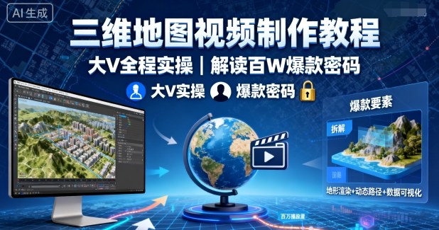三维地图视频制作教程，大V全程实操，解读百W爆款密码-副业资源网