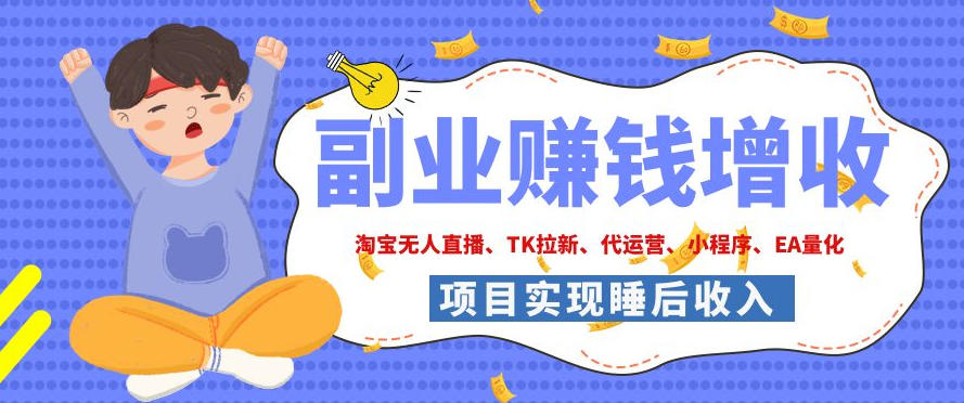 2026年多个真实落地副业项目，手把手带你搭建被动收入管道（淘宝无人直播、海外TK拉新、CSGO饰品交易、去水印小程序等）【揭秘】-副业资源网