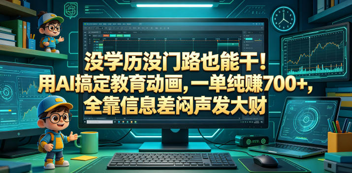 没学历没门路也能干！用AI搞定教育动画，一单纯賺700+，全靠信息差闷声发大财【揭秘】-副业资源网