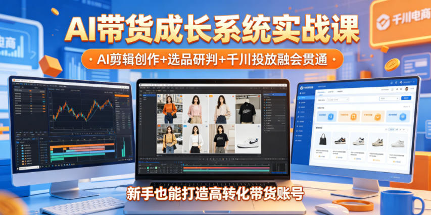 AI带货成长系统实战课，AI剪辑创作+选品研判+千川投放融会贯通，新手也能打造高转化带货账号（更新2026年）-副业资源网