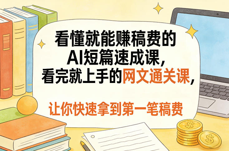 看懂就能賺稿费的AI短篇速成课，看完就上手的网文通关课，让你快速拿到第一笔稿费（更新8月）-副业资源网