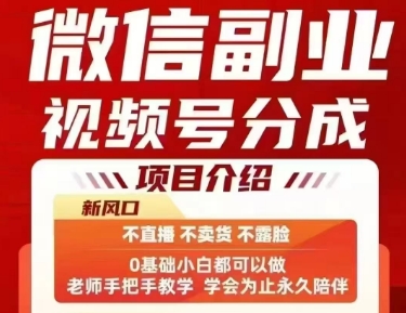 微信副业视频号分成，不直播 不卖货 不露脸，三五分钟即可完成一条作，每日收益几十、几张不等-副业资源网