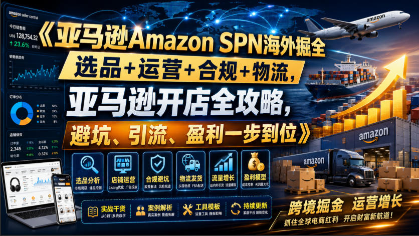 亚马逊Amazon SPN海外掘全,选品+运营+合规+物流,亚马逊开店全攻略,避坑、引流、盈利一步到位-副业资源网