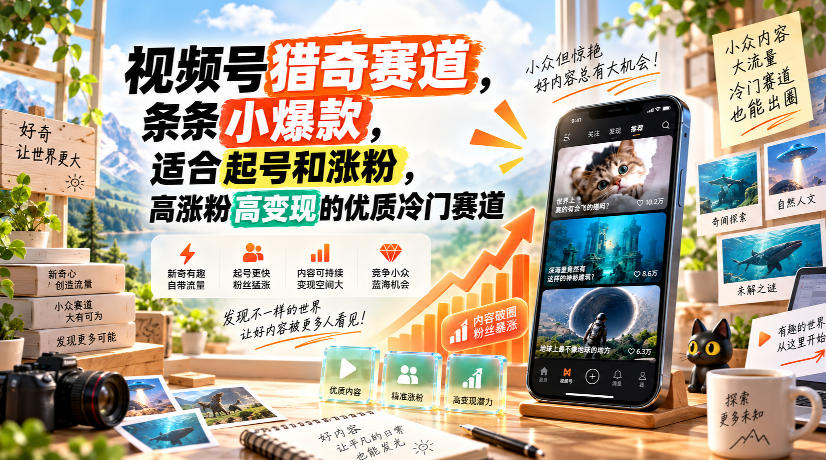 视频号猎奇赛道，条条小爆款，适合起号和涨粉，高涨粉高变现的优质冷门赛道-副业资源网