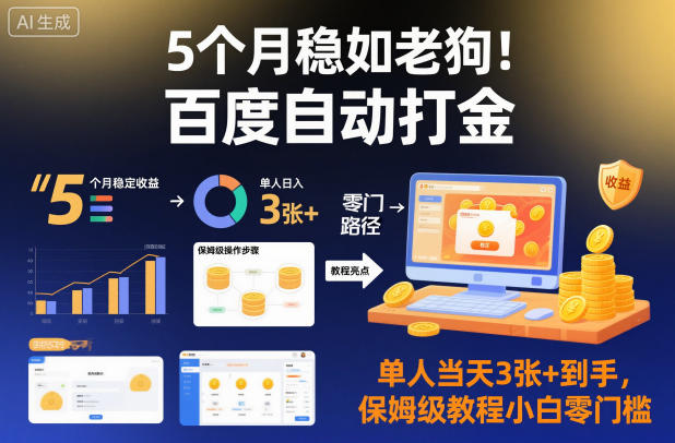 5个月稳如老狗！百度自动打金，单人当天3张+到手，保姆级教程小白零门槛【揭秘】-副业资源网