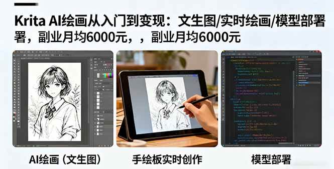 （16222期）Krita AI绘画从入门到变现：文生图/实时绘画/模型部署，副业月均6000元-副业资源网