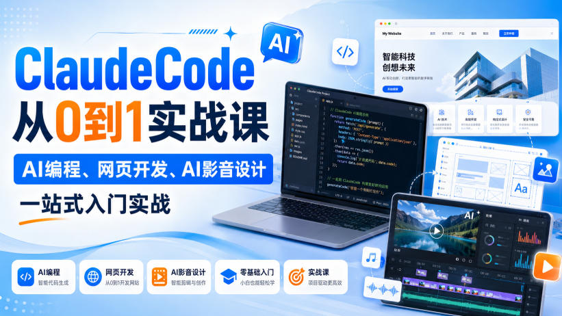 Claude Code从0到1实战课，AI编程、网页开发、AI影音设计一站式入门实战（更新）-副业资源网