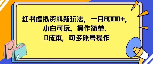 小红书虚拟资料新玩法，一月8k+小白可玩，操作简单-副业资源网