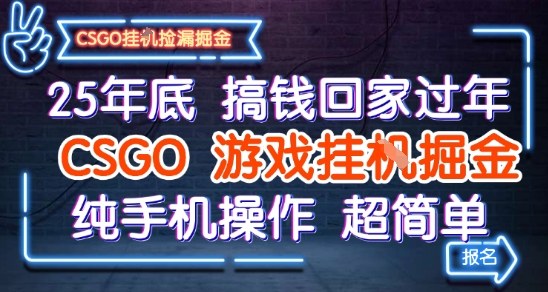 25年底搞钱回家过年,CSGO游戏挂G掘金,纯手机操作超简单【揭秘】-副业资源网
