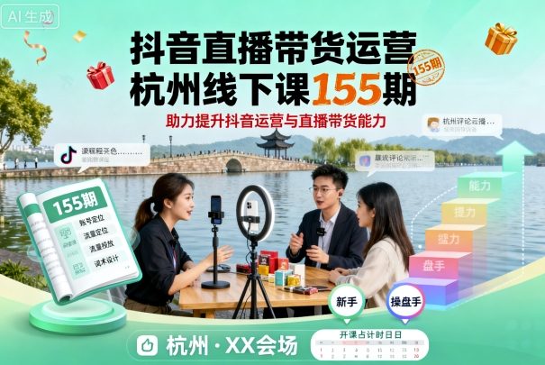 抖音直播带货运营杭州线下课155期，助力提升抖音运营与直播带货能力-副业资源网