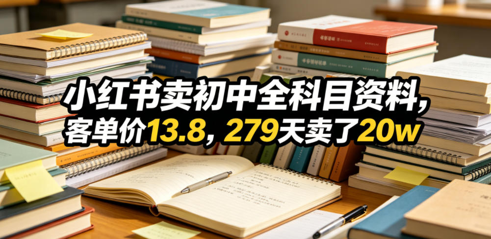 小红书卖初中全科目资料,客单价13.8,279天卖了20w-副业资源网