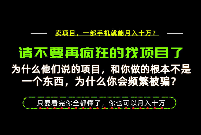 为什么做项目的人大多都是炮灰?为什么只有卖项目才能稳?看完你也可以月入10W+【揭秘】-副业资源网