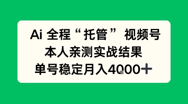 Ai自动托管视频号实战，本人亲测，单账号月入4k+【揭秘】-副业资源网