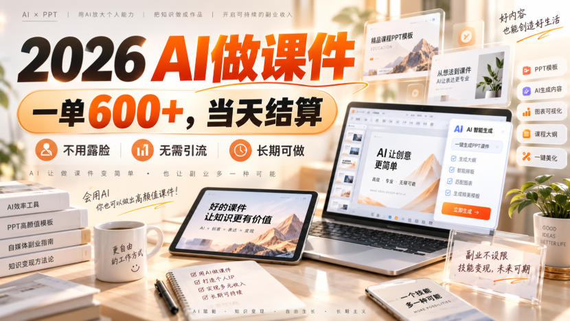 2026 AI做课件，一单600+，当天结算，不用露脸，无需引流，长期可做【揭秘】-副业资源网