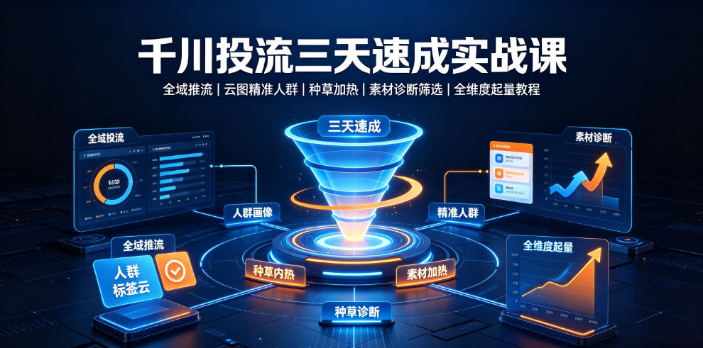 千川投流三天速成实战课｜全域推流、云图精准人群、种草加热、素材诊断筛选全维度起量教程-副业资源网