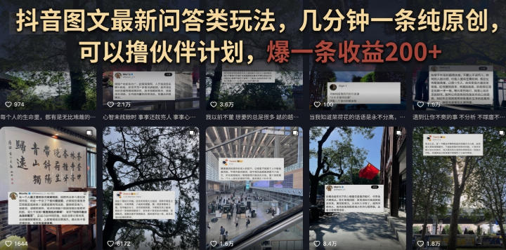 抖音图文最新问答类玩法，几分钟一条纯原创，可以撸伙伴计划，爆一条收益200+-副业资源网