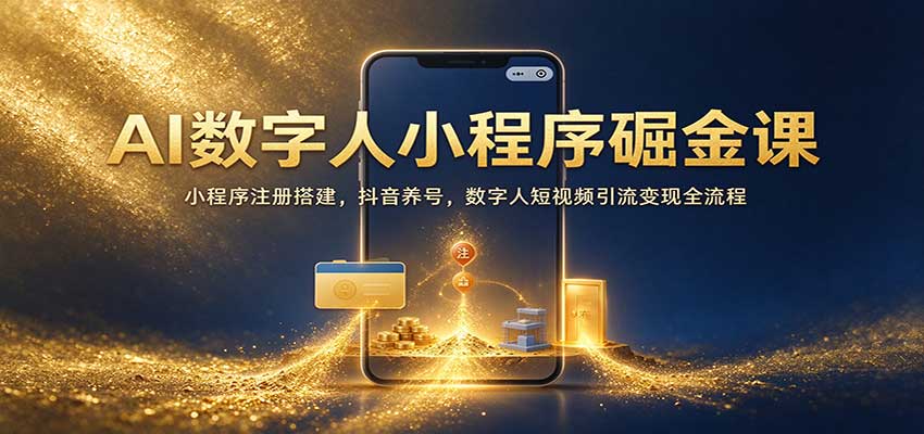 AI数字人小程序掘金课：小程序注册搭建，抖音养号，数字人短视频引流变现全流程-副业资源网