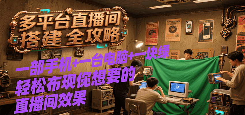 多平台直播间搭建全攻略，一部手机+一台电脑+一块绿布轻松实现你想要的直播间效果-副业资源网