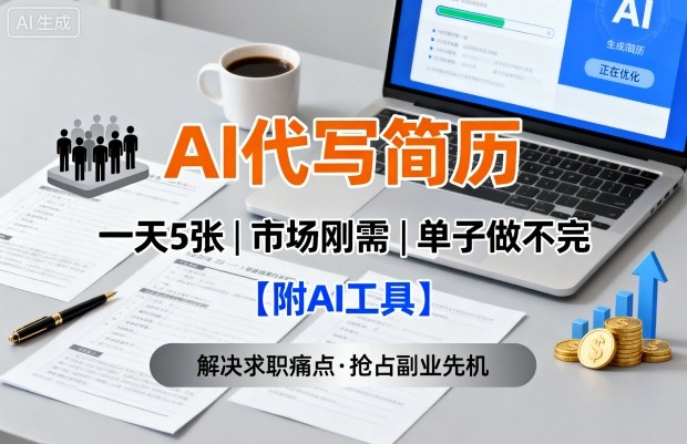AI代写简历，一天5张，今年找工作难，市场刚需，单子做不完【附AI工具】-副业资源网
