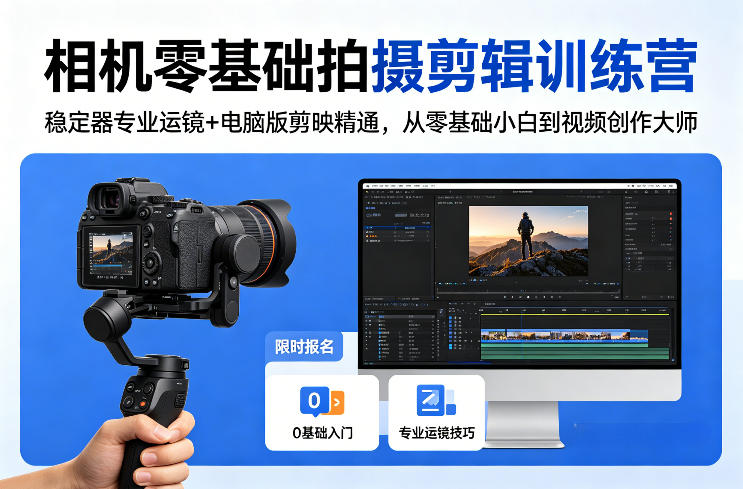 相机零基础拍摄剪辑训练营：稳定器专业运镜+电脑版剪映精通，从零基础小白到视频创作大师-副业资源网