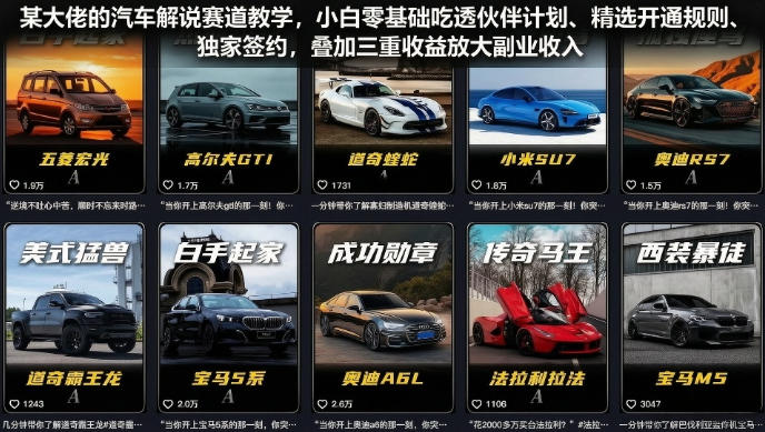 某大佬的汽车解说赛道教学，小白零基础吃透伙伴计划、精选开通规则、独家签约，叠加三重收益放大副业收入-副业资源网