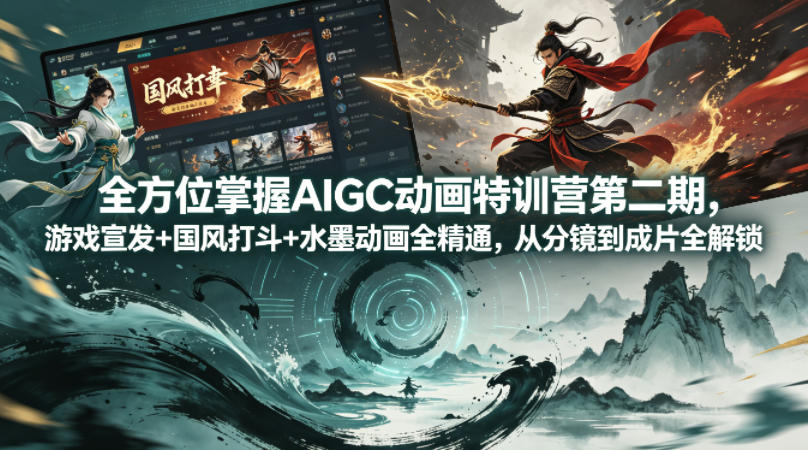 全方位掌握AIGC动画特训营第二期，游戏宣发+国风打斗+水墨动画全精通，从分镜到成片全解锁-副业资源网