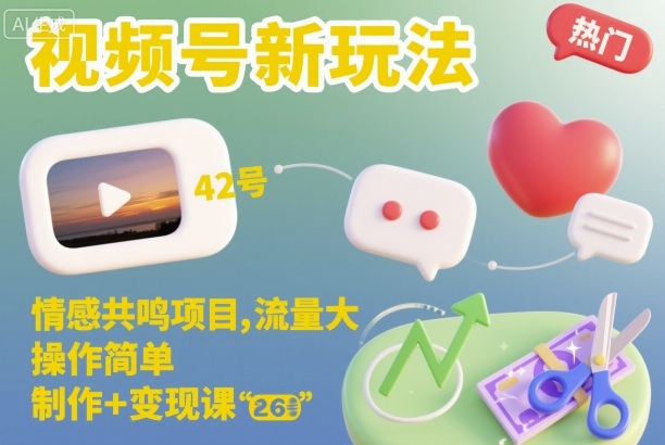 视频号新玩法,情感共鸣项目,流量大,操作简单,制作+变现课-副业资源网