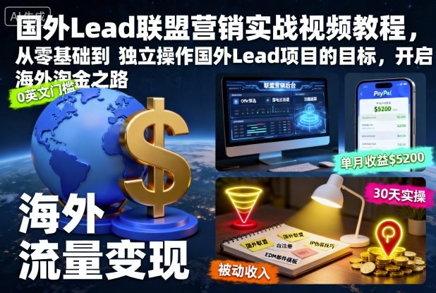 国外Lead联盟营销实战视频教程，从零基础到独立操作国外Lead项目的目标，开启海外淘金之路-副业资源网