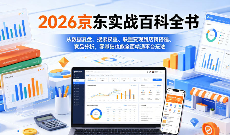 2026京东实战百科全书，从数据复盘、搜索权重、联盟变现到店铺搭建、竞品分析，零基础也能全面精通平台玩法-副业资源网