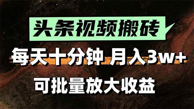 （15400期）头条视频搬砖，每天10分钟，小白轻松月入3万+，可批量放大收益-副业资源网