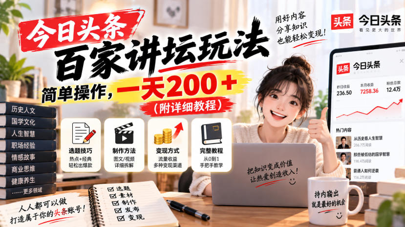 今日头条百家讲坛玩法,简单搬运,一天200+(附详细教程)-副业资源网