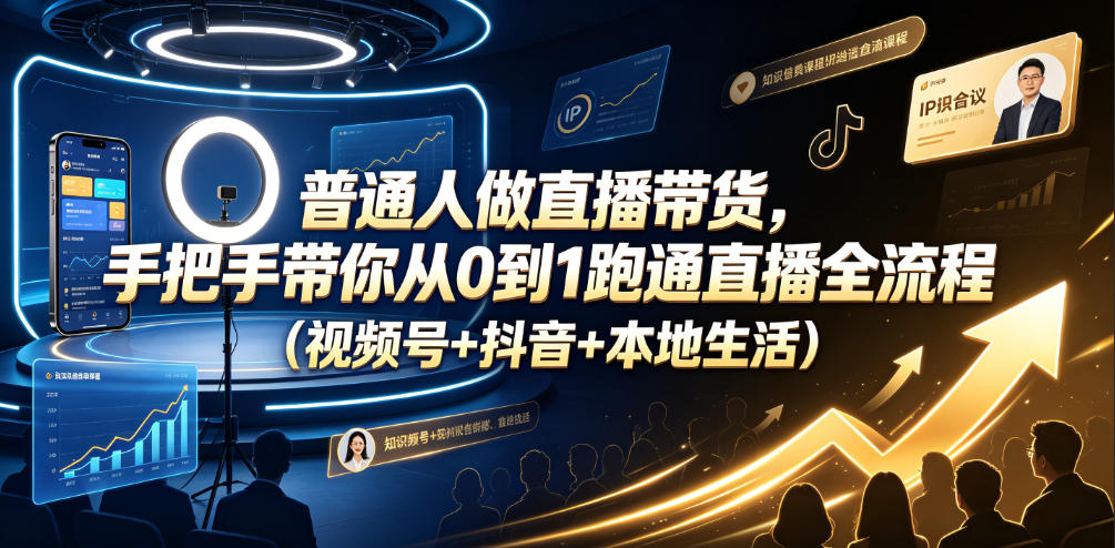 普通人做直播带货，手把手带你从0到1跑通直播全流程（视频号+抖音+本地生活）-副业资源网