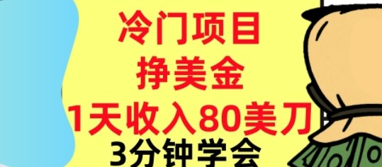 冷门项目挣美刀，0门槛，1天收入80刀，3分钟学会,这个方法要学会-副业资源网