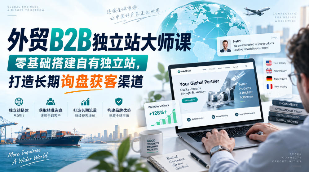 外贸B2B独立站大师课，零基础搭建自有独立站，打造长期询盘获客渠道-副业资源网
