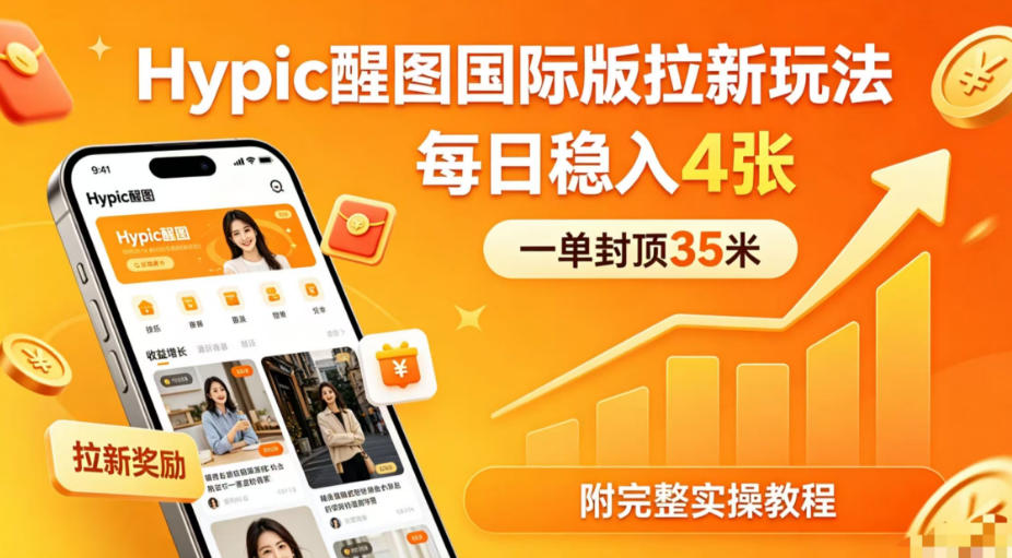 一单封顶35米，实测Hypic醒图国际版拉新玩法，每日稳入4张（附完整实操教程）-副业资源网